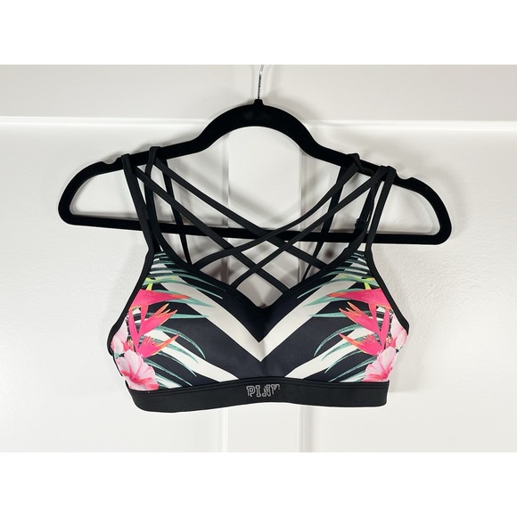 Victoria’s Secret PINK Other - Victoria's Secret PINK Ultimate Unlined Sports Bra Cage Front Strappy Tropical S